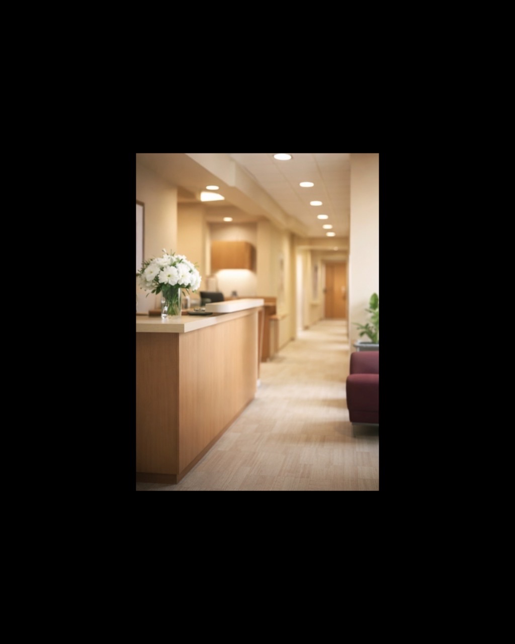 Modern outpatient clinic interior in Worcester area.